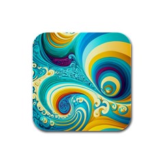 Abstract Waves Ocean Sea Whimsical Rubber Square Coaster (4 Pack) by Maspions