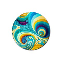 Abstract Waves Ocean Sea Whimsical Rubber Round Coaster (4 Pack)