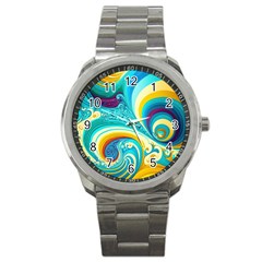 Abstract Waves Ocean Sea Whimsical Sport Metal Watch by Maspions