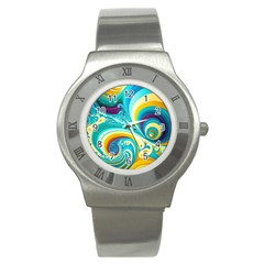 Abstract Waves Ocean Sea Whimsical Stainless Steel Watch