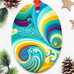 Abstract Waves Ocean Sea Whimsical Oval Ornament (two Sides)