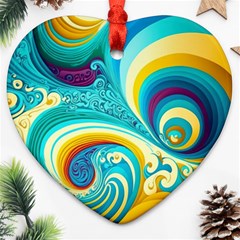 Abstract Waves Ocean Sea Whimsical Heart Ornament (two Sides)