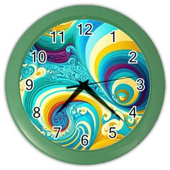 Abstract Waves Ocean Sea Whimsical Color Wall Clock by Maspions