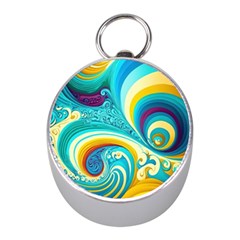 Abstract Waves Ocean Sea Whimsical Mini Silver Compasses