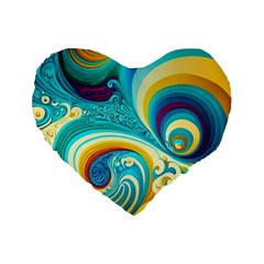 Abstract Waves Ocean Sea Whimsical Standard 16  Premium Flano Heart Shape Cushions