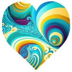 Abstract Waves Ocean Sea Whimsical Wooden Puzzle Heart