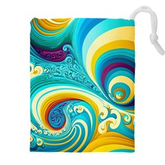 Abstract Waves Ocean Sea Whimsical Drawstring Pouch (5xl) by Maspions