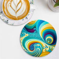 Abstract Waves Ocean Sea Whimsical Uv Print Round Tile Coaster by Maspions