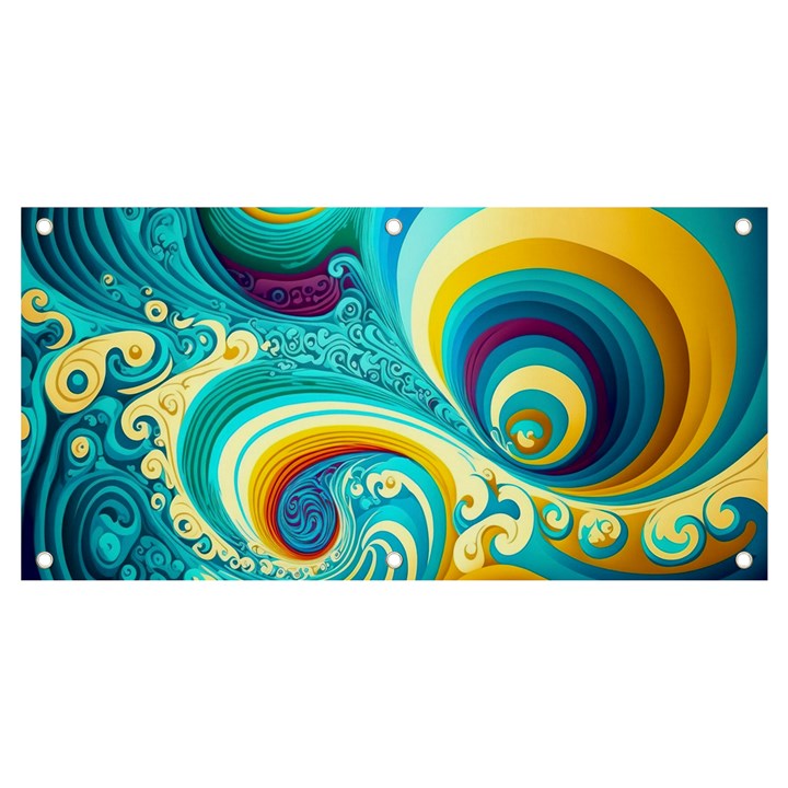 Abstract Waves Ocean Sea Whimsical Banner and Sign 4  x 2 