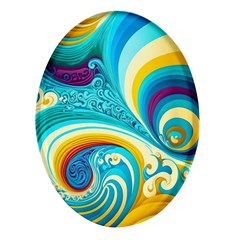 Abstract Waves Ocean Sea Whimsical Oval Glass Fridge Magnet (4 Pack) by Maspions