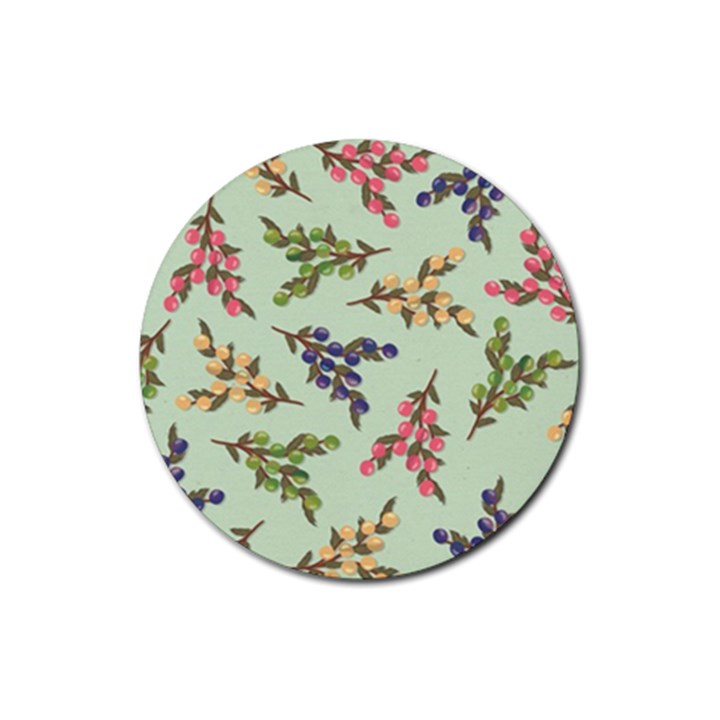 Berries Flowers Pattern Print Rubber Round Coaster (4 pack)