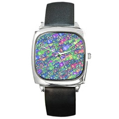 Sktechy Style Guitar Drawing Motif Colorful Random Pattern Wb Square Metal Watch by dflcprintsclothing