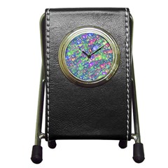 Sktechy Style Guitar Drawing Motif Colorful Random Pattern Wb Pen Holder Desk Clock