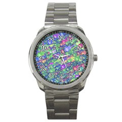 Sktechy Style Guitar Drawing Motif Colorful Random Pattern Wb Sport Metal Watch