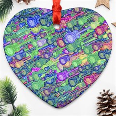 Sktechy Style Guitar Drawing Motif Colorful Random Pattern Wb Heart Ornament (two Sides) by dflcprintsclothing