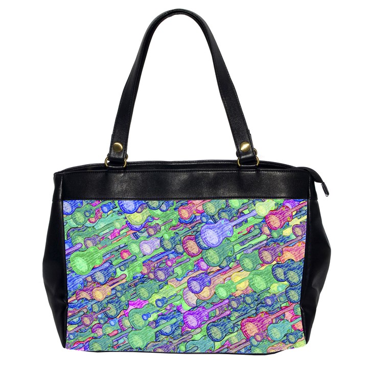 Sktechy Style Guitar Drawing Motif Colorful Random Pattern Wb Oversize Office Handbag (2 Sides)