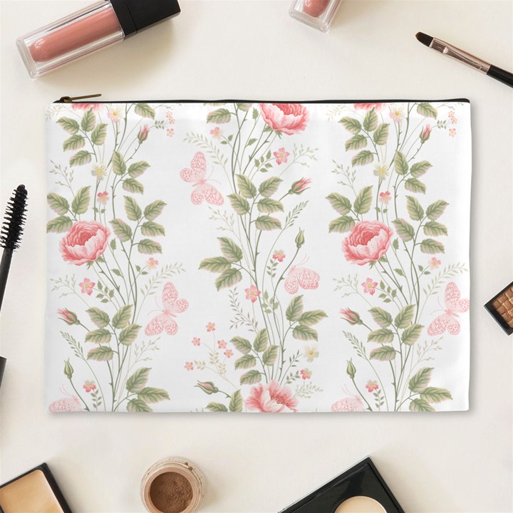 Flowers Roses Pattern Nature Bloom Cosmetic Bag (XL)