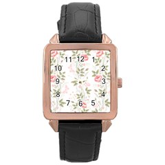 Flowers Roses Pattern Nature Bloom Rose Gold Leather Watch  by Grandong