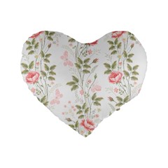 Flowers Roses Pattern Nature Bloom Standard 16  Premium Flano Heart Shape Cushions by Grandong