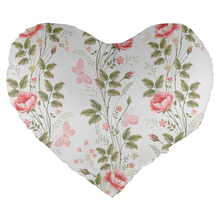 Flowers Roses Pattern Nature Bloom Large 19  Premium Flano Heart Shape Cushions