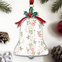 Flowers Roses Pattern Nature Bloom Metal Holly Leaf Bell Ornament by Grandong