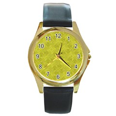 Stylized Botanic Print Round Gold Metal Watch