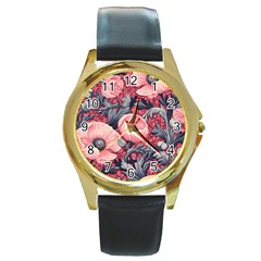 Vintage Floral Poppies Round Gold Metal Watch by Grandong