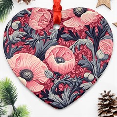 Vintage Floral Poppies Heart Ornament (two Sides) by Grandong