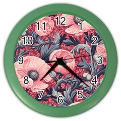 Vintage Floral Poppies Color Wall Clock by Grandong