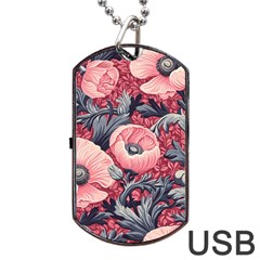 Vintage Floral Poppies Dog Tag Usb Flash (one Side) by Grandong