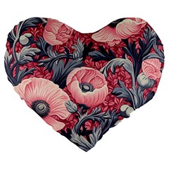 Vintage Floral Poppies Large 19  Premium Flano Heart Shape Cushions by Grandong