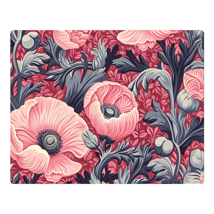 Vintage Floral Poppies Two Sides Premium Plush Fleece Blanket (Large)