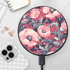 Vintage Floral Poppies Wireless Fast Charger(black) by Grandong