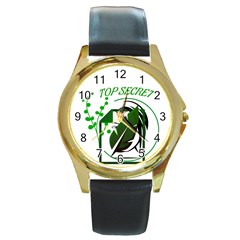 Top Secret Round Gold Metal Watch by Raju