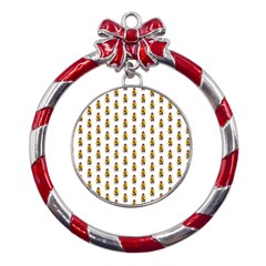 Teddy Pattern Metal Red Ribbon Round Ornament