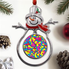 Colorful-graffiti-pattern-blue-background Metal Snowman Ornament by designsbymallika