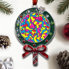 Colorful-graffiti-pattern-blue-background Metal X mas Lollipop With Crystal Ornament by designsbymallika