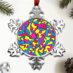 Colorful-graffiti-pattern-blue-background Metal Small Snowflake Ornament by designsbymallika