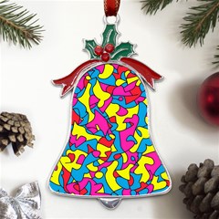 Colorful-graffiti-pattern-blue-background Metal Holly Leaf Bell Ornament by designsbymallika