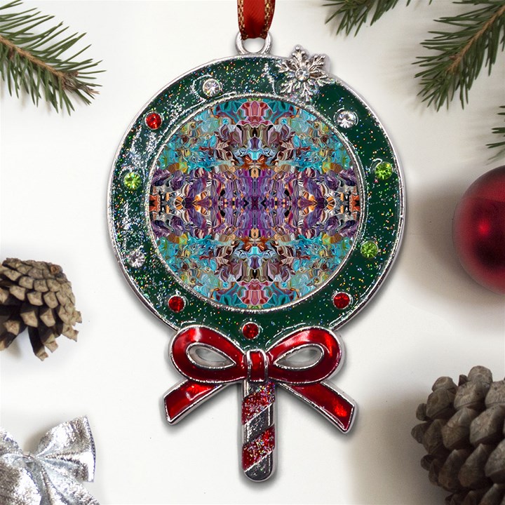 Amethyst on turquoise Metal X Mas Lollipop with Crystal Ornament