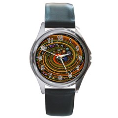 Swirl Vortex Emoji Cyclone Motion Art Round Metal Watch by Paksenen