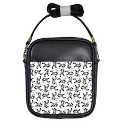 Erotic Pants Motif Black And White Graphic Pattern Black Backgrond Girls Sling Bag by dflcprintsclothing