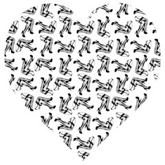 Erotic Pants Motif Black And White Graphic Pattern Black Backgrond Wooden Puzzle Heart by dflcprintsclothing