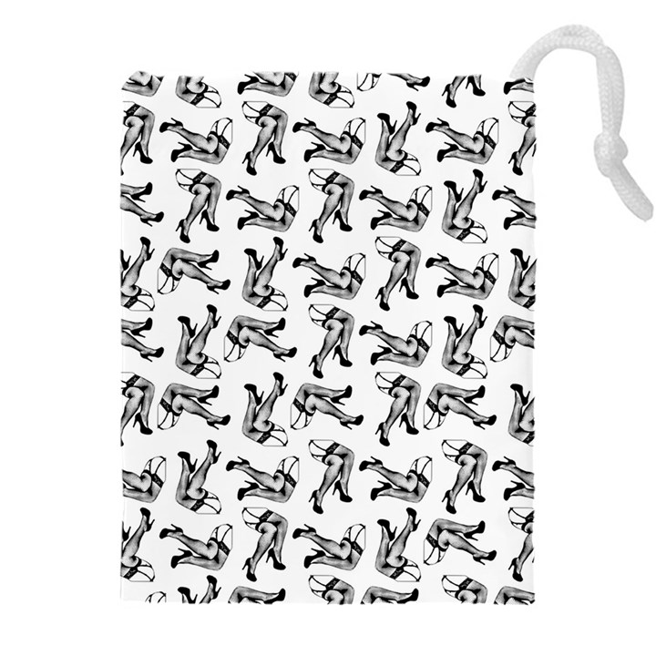 Erotic Pants Motif Black And White Graphic Pattern Black Backgrond Drawstring Pouch (5XL)