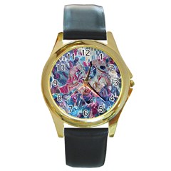 Three Layers Blend Module 1-5 Liquify Round Gold Metal Watch by kaleidomarblingart