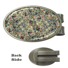 Sticker Collage Motif Pattern Black Backgrond Money Clips (oval)  by dflcprintsclothing