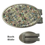 Sticker Collage Motif Pattern Black Backgrond Money Clips (Oval)  Front