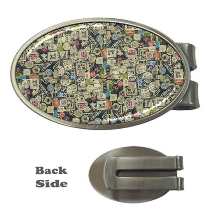 Sticker Collage Motif Pattern Black Backgrond Money Clips (Oval) 