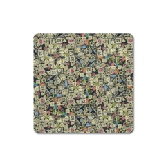 Sticker Collage Motif Pattern Black Backgrond Square Magnet