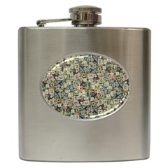 Sticker Collage Motif Pattern Black Backgrond Hip Flask (6 Oz) by dflcprintsclothing